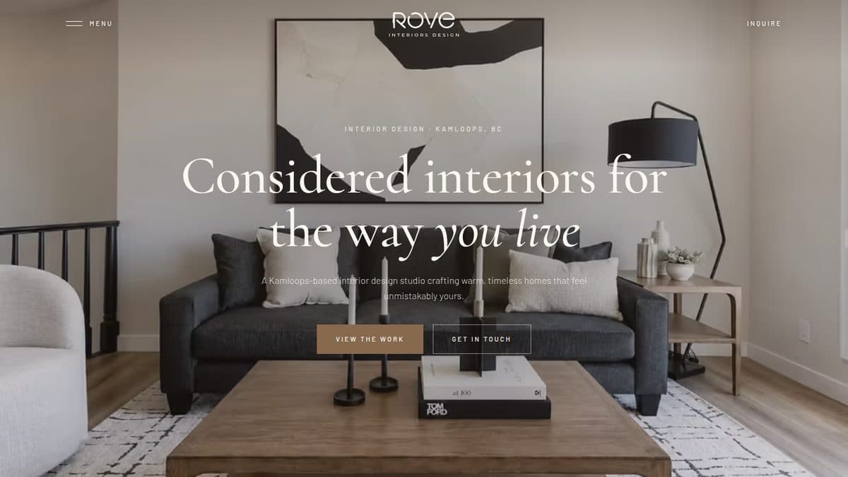 Rove Interiors website hero, Considered interiors for the way you live
